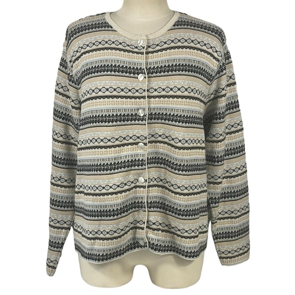 Talbots Sweaters - Vintage Talbots 100% Cotton Fair Isle Striped Cardigan Sweater Sz XL